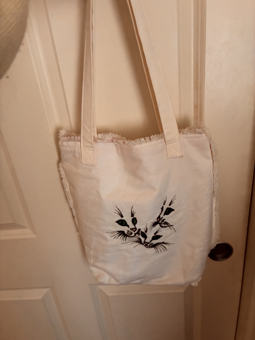 Canvas Cat Tote Bag in Cream